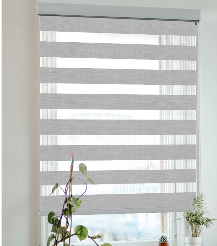 KCO Zebra Blinds for Windows, Dual Layer Roller Sheer Shades Blinds for Day and Night, Light Control Window Treatments Shades with Valance Cover, 36" W x 72" L, Marble Grey