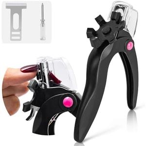 AIRSEE Adjustable Acrylic Nail Clippers with Sizer & Catcher, Nail Tip Cutter with Length Dial, Professional Stainless Steel Trimmer for Fake False Nails, Nail Extensions, Manicure Salon Home, Black