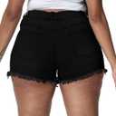 Women Plus Size Jean Shorts Sexy Stretchy High Waisted Frayed Raw Hem Denim Shorts (Black)