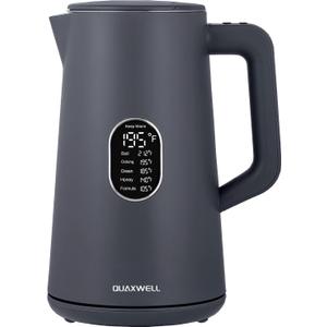 1.5L Electric Kettle Stainless Steel, Double Wall Cool Touch Teapot, Fast Boil,5 Temperature Control, LED Display, Auto Shut-Off,Keep Warm Function,Gray