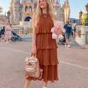 ZESICA Women's 2026 Summer Sleeveless Halter Neck Ruffle Tiered Layed Chiffon Flowy Swing Long Midi Dress (Brown, L)