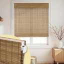No Drill No Tools Bamboo Roman Shades, Cordless Light Filtering Window Blinds with Valance, Natural Woven Wood Shades for Living Room Dining Room, Camel（Sheer-View）, 34" W x 48" H