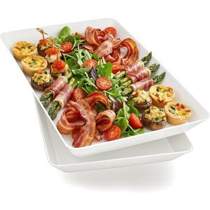Serving Tray Platter, 2 Pcs Food Tray for Veggie Fruit Snack Dessert Cookie Cheese, Food Trays for Party Supplies Display, Plastic Platters for Serving Food, Large White Trays, BPA Free