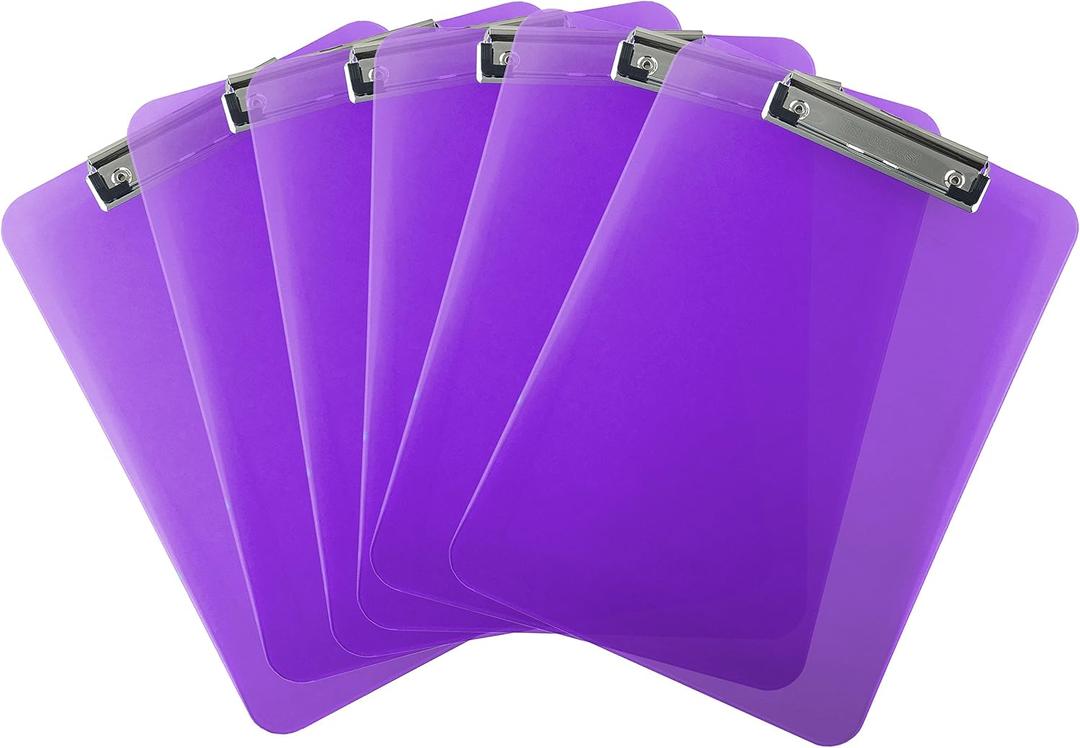 Trade Quest Plastic Clipboard Transparent Color Letter Size Low Profile Clip (Pack of 6) (Purple)