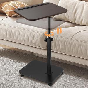 Sofa Armrest Tray Table for Couch, TV Tray Table 360 Flip-Over Panel Design & 360 Swivel Casters Swivel, C Shaped Sofa Side End Table for Couch, Bed, Chair, Living Room(Walnut)