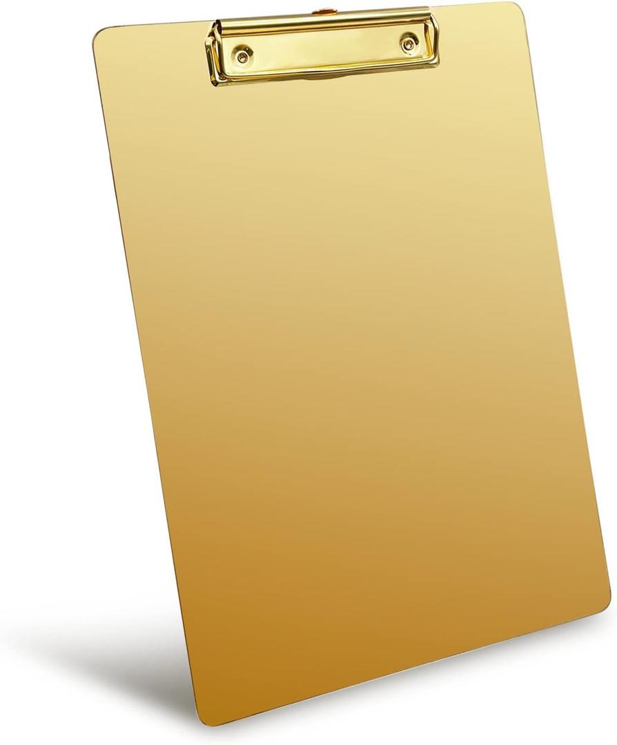 Clipboards Authentic Stainless Steel Clipboard Heavy-Duty Metal Clipboard A4 Letter Size Paper Applicable for Office, School, Hospital, Diners, Hotel, Restaurant, Coaching, Gold (12.2"L x 8.86"W)