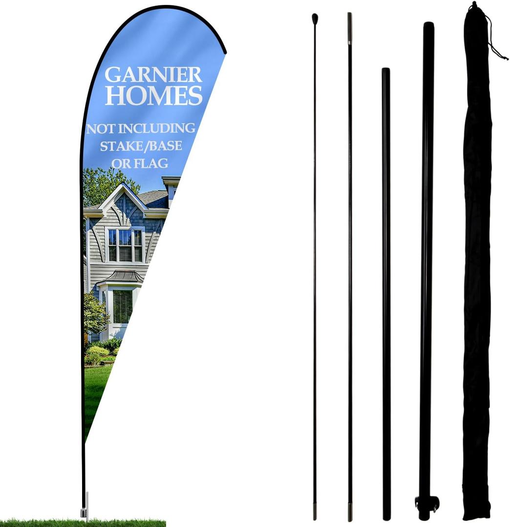 Anley Teardrop Feather Flagpole Set - Assembled Flutter Banner Pole Set with Carrying Bag - Fits 3Ft X 7.5Ft Feather Flags (Flag and Stand Not Included) - Flagpole ONLY