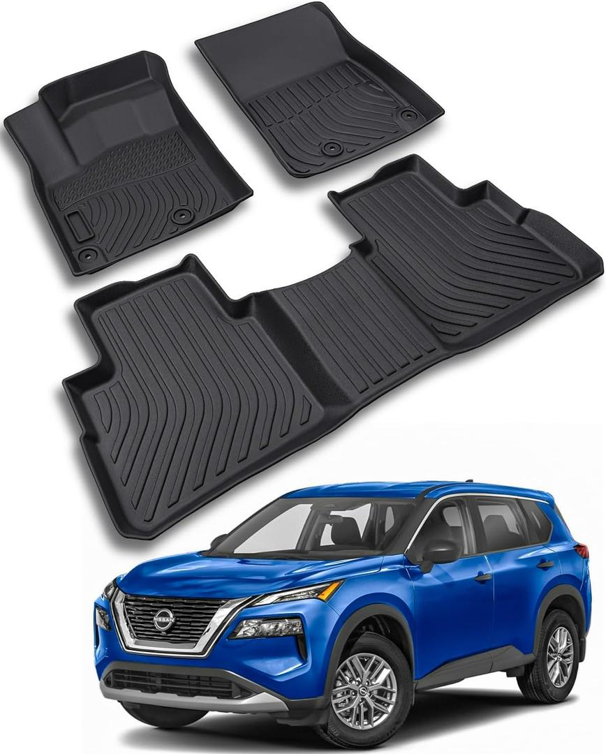 Floor Mats Custom-Fit for Nissan Rogue 2025 2024 2023 2022 2021 | All-Weather Car TPE Mat Set | Front Rear Floor Liners | Automotive Interior Accessories for Protection Not for Sport Models