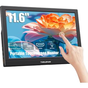 11.6 Inch Portable Monitor Touchscreen, 10-Point Touch Screen Monitor Travel Screen with Kickstand & Speaker, HDMI USB C External Display for Laptop, PC, Phone
