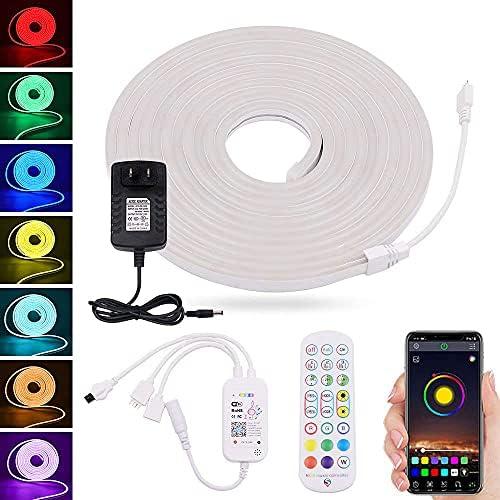 XUNATA WiFi RGB LED Neon Strip Light, 12V Color Changing WX300P Neon Light Bar, SMD 3535 48 LEDs IP67 Waterproof 1.64ft/50cm Outdoor Flexible LED Rope Sign Tupe Light with Remote Control/Power Adapter
