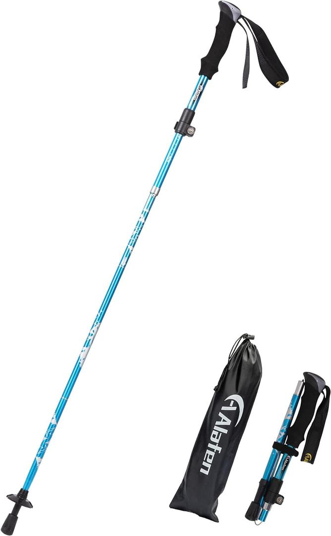 A ALAFEN Lightweight Collapsible Trekking Pole - 7075 Aluminum Adjustable Walking Stick for Hiking & Travel, Foldable Quick-Lock Design, Single Pole for Adults & Seniors (1 PC(1 Pole), Light Blue 95 -110CM)
