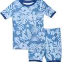 HonestBaby Unisex Baby 2-pack Short Sleeve Pajamas 100% Organic Cotton for Baby Boys, Unisex (3T, Tropic Shadow Chambray)