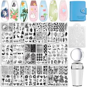 Biutee Nail Stamping Plates Set 15PCS Nail Art Stamper Scraper Nail Art Stamping Kit with Storage Bag Gift Box Nail Stamp Template Kit Lace Flower Butterfly Star Holiday Design