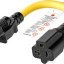 [4-in-1] 12AWG 15 Amp Household AC Plug to 20 Amp T Blade Adapter Cable, NEMA 5-15P to 5-15R/ 5-20R/ 6-15R/ 6-20R, 4 in 1 AC Adapter,15A 125V to 20A 250V Extension Cable, 1FT (Yellow)