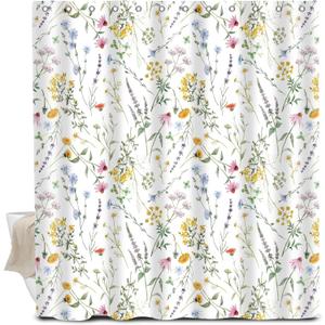 Shower Curtain for Bathroom, Cute Shower Curtain Sets with 12 Hooks, Waterproof Fabric Bath Curtain for Home, 72Wx72H Beautiful Flowers