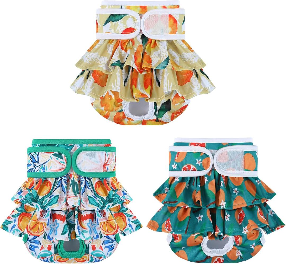 Mengelina Dog Diapers Washable (3 Pack), Reusable Female Dog Diapers Highly Absorbent for Heat, Incontinence, XS. wet
