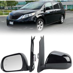 Left Driver Side Mirror Compatible with Toyota Sienna 2013-2017 Heated, with Blind Spot Detection, Power Glass, Manual Folding, 6H6P, Door Mirrors Black Replace# 87940-08113, TO1320301