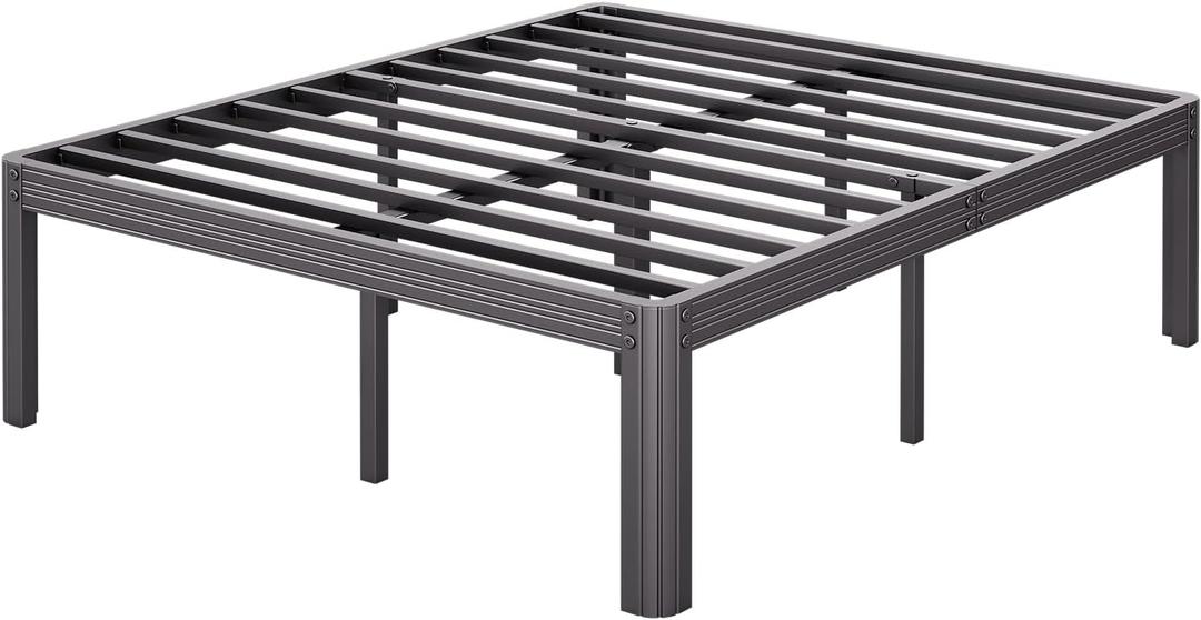 King Bed Frames, 18 Inch High Bedframe No Box Spring Needed, Heavy Duty Steel Slats Platform Mattress Base, 4500lbs Weight Capacity Reinforced Metal Frame, Noise-Free, Easy Assembly, Black