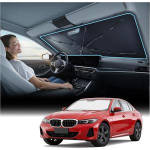 Nmoiss [Vinyl Coating Heat Shield] Windshield Sun Shade Umbrella Custom for BMW 3-4-5-Series, Protect Car from Sun Rays & Heat Damage Keep Cool and Protect Interior