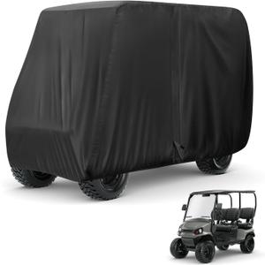 2/4/4+2 Passenger Golf Cart Cover Fits for Yamaha EZGO Club Car, 420D Waterproof Durable Polyester Golf Cart Cover with Three Zipper Doors Windproof Sunproof - Black