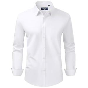 Luigrad Men's Dress Shirt Regular Fit Stretch Stain Shield Long Sleeve Solid Business Wedding Button Down Shirts (XL, White)