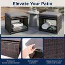 Outdoor Storage Ottoman (Set of 2) - All-Weather Wicker Patio Footstool with Washable Cushions - Sturdy Rattan Foot Rest & Hidden Box for Deck, Porch, Backyard & Balcony, Large