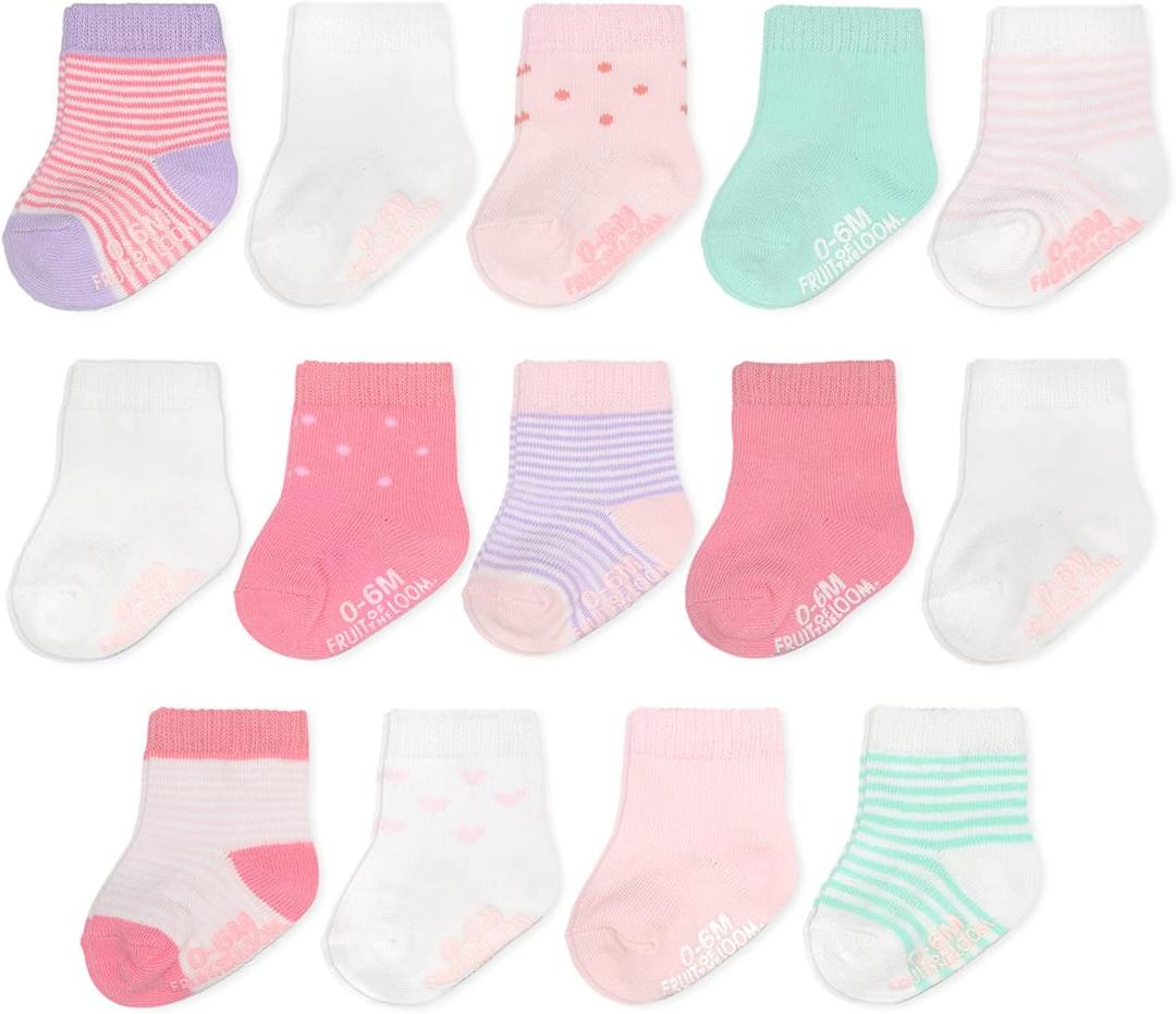Fruit of the Loom Baby & Toddler Grow & Fit Flex Zones Cotton Stretch Socks - Unisex, Girls, Boys, 0-6M
