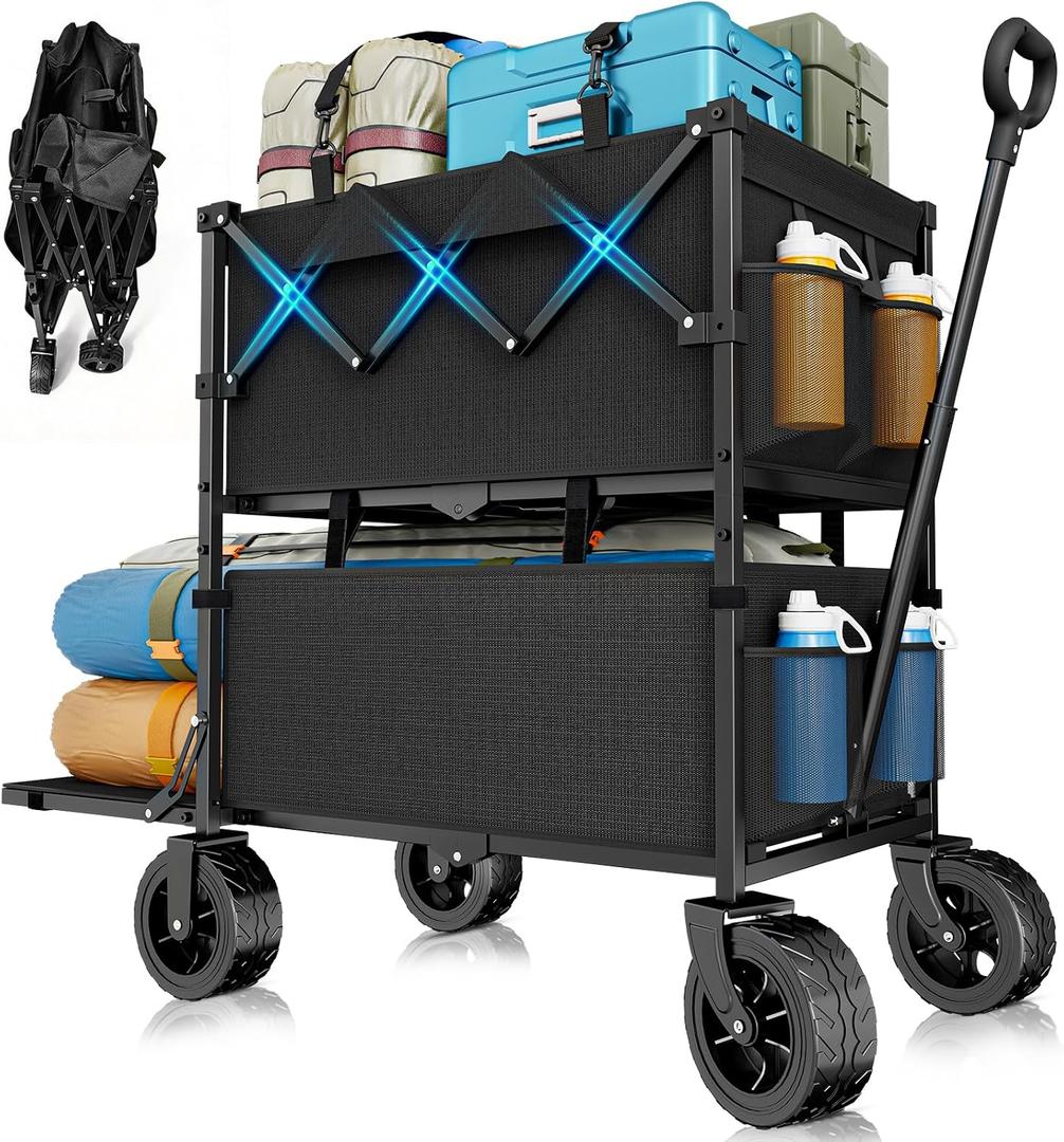 X-cosrack Compact 2-Tier Double Decker Collapsible Wagon for Camping Beach