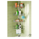 HAMITOR Corner Shower Caddy Tension Pole: 4-Tier Rust-Resistant Adjustable Bathroom Organizer Shelves - 47-121 Inch No-Drill Quick Installation - Space-Saving Storage for Renters Family - Silver Gray