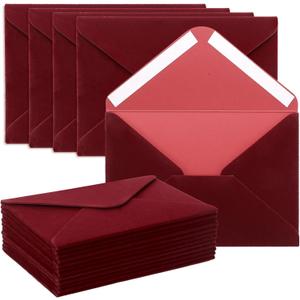 Affrolling 12 Pcs Wedding Velvet Envelopes 4 x 6 Inch Burgundy Velvety Surface Stationery A4 Vintage Soft Rectangle Elegant Envelopes for Invitation Gift Wedding Thank You Letter