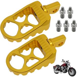 VIKKSAER 2Pcs Foot Pegs Motorcycle Universal CNC Footpeg Gold, CNC Wide Fat Foot Rest, 360Roating Chopper Bobber Style, Replacement for Harley Dyna Fatboy Sportster Iron 883