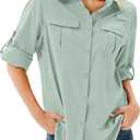 Women's UPF 50 Long Sleeve Sun Protection Shirts Safari Fishing Hiking (Medium, Bean Green)