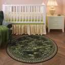 Rugcomf Circle Rug Impressionist-Style Vintage 5ft Round Rug Non Slip Low Pile Small Circular for Bedroom Bathroom Entryway Kids Room Office College Dorm, Green