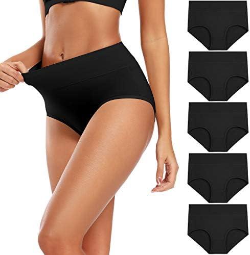 Molasus Women's Cotton Underwear High Waisted Full Coverage Ladies Panties (Regular & Plus Size) L Black