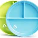Munchkin Stay Put Suction Plates for Baby and Toddler, 3 Divided Sections , Blue/Green (2 Count (Pack of 1))