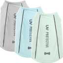 3Pack Sunblock Dog Shirt Breathable Reflective Dog T-Shirt Lightweight Sun Protection Sleeveless Dog T Shirts for Small Medium Large Dogs Perfect for Summer Walks & Outdoor Adventures (3XL(Back: 20.5", Chest: 31.5", 60-80lbs), Gray + Blue + Green)