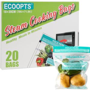 20 Steam Cooking Bags Microwave Steamer Bags for Vegetables, Potatoes and Meat (20, Medium)