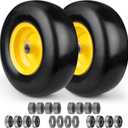 Upgraded 13x5.00-6 Flat Free Lawn Mower Tire,Riding Tire with 3/4" & 5/8" Precision Bearings,3.25"-5.25" Centered Hub,Solid Smooth Zero Turn Mower Front Tire for Residential and Commercial,Yellow
