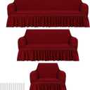 3 Pcs Sofa Slipcover Set for Couch Cushion Durable Washable High Elastic Stretchable Furniture Couch Covers with Skirt for Sofa Loveseat Arm Chair(Burgundy,Seersucker)