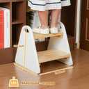 Toddler Step Stool, Wooden Step Stools for Kids, Kids Potty Training Stool with Handles, Rounded Corners Child Stepping Stool for Bathroom Sink, Kitchen, Bedroom (White)