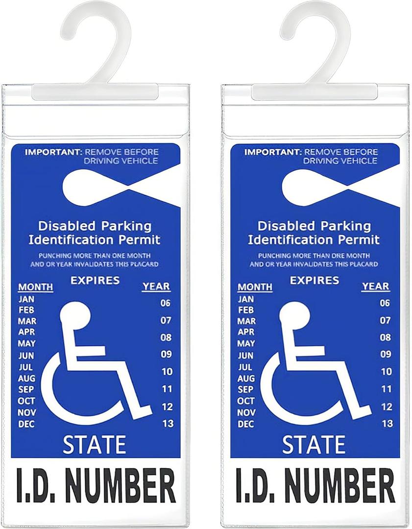 LotFancy Handicap Placard Holder, Ultra Transparent Disabled Parking Permit Protector Sleeve, 2Pcs Handicapped Placard Cover for Auto, with Large Hook