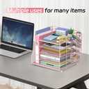 Desk Organizer with Magazine Holder, 5-Tier Paper Organizer for Desk with Pen Holder, Paper Letter Tray for Home, Office or School Supplies, Pink