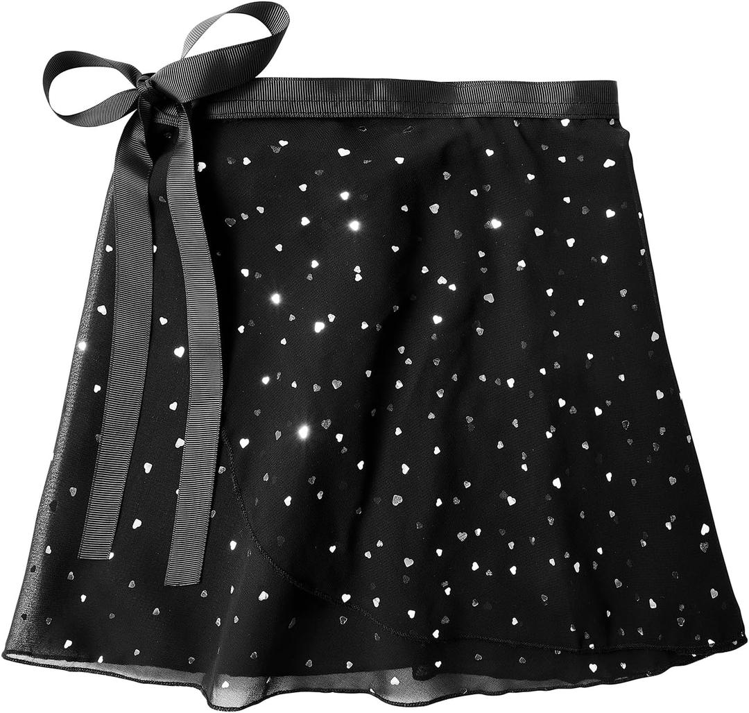 Century Star Girls Sequin Ballet Skirt Women Dance Wrap Chiffon Ballet Outfits Leotard for Teen Girls (Black)