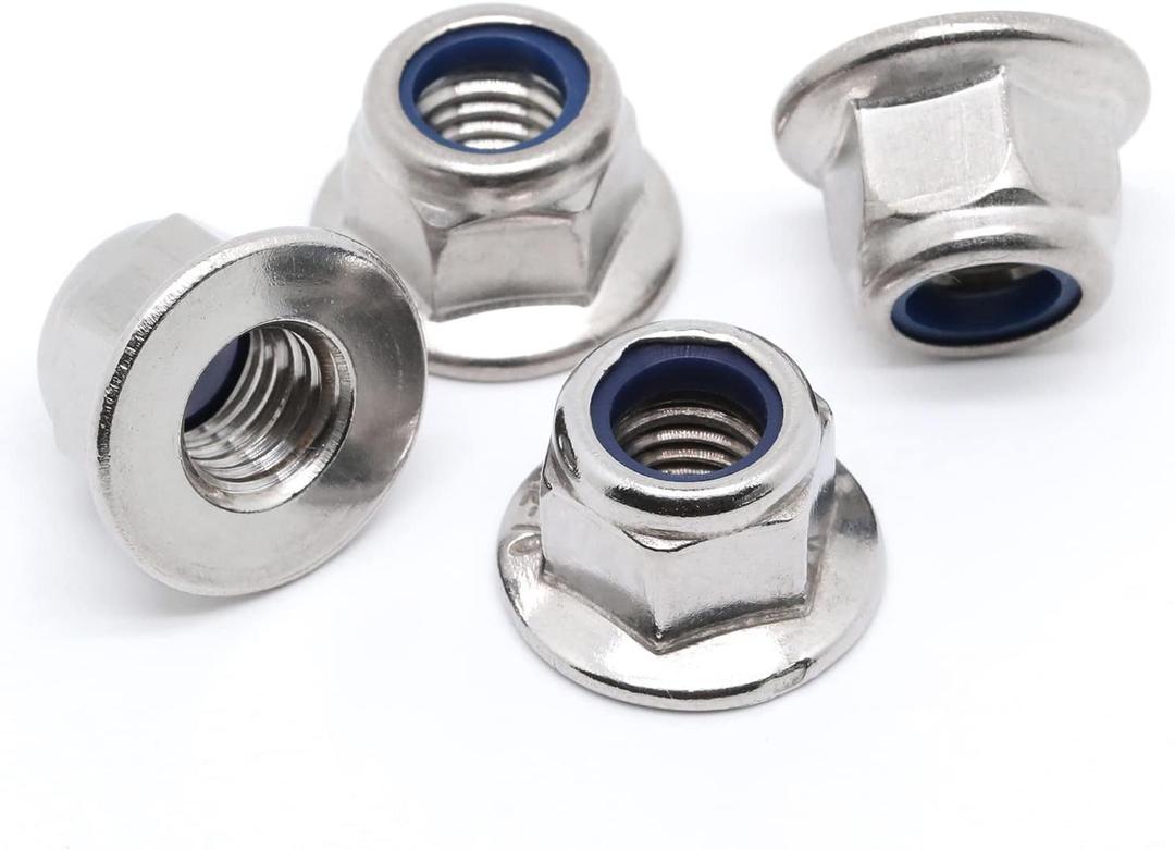 M6-1.0 Flange Nylon Insert Lock Nuts Flanged Locknuts, DIN 6926, Stainless Steel 18-8 (304), Bright Finish, 25 PCS