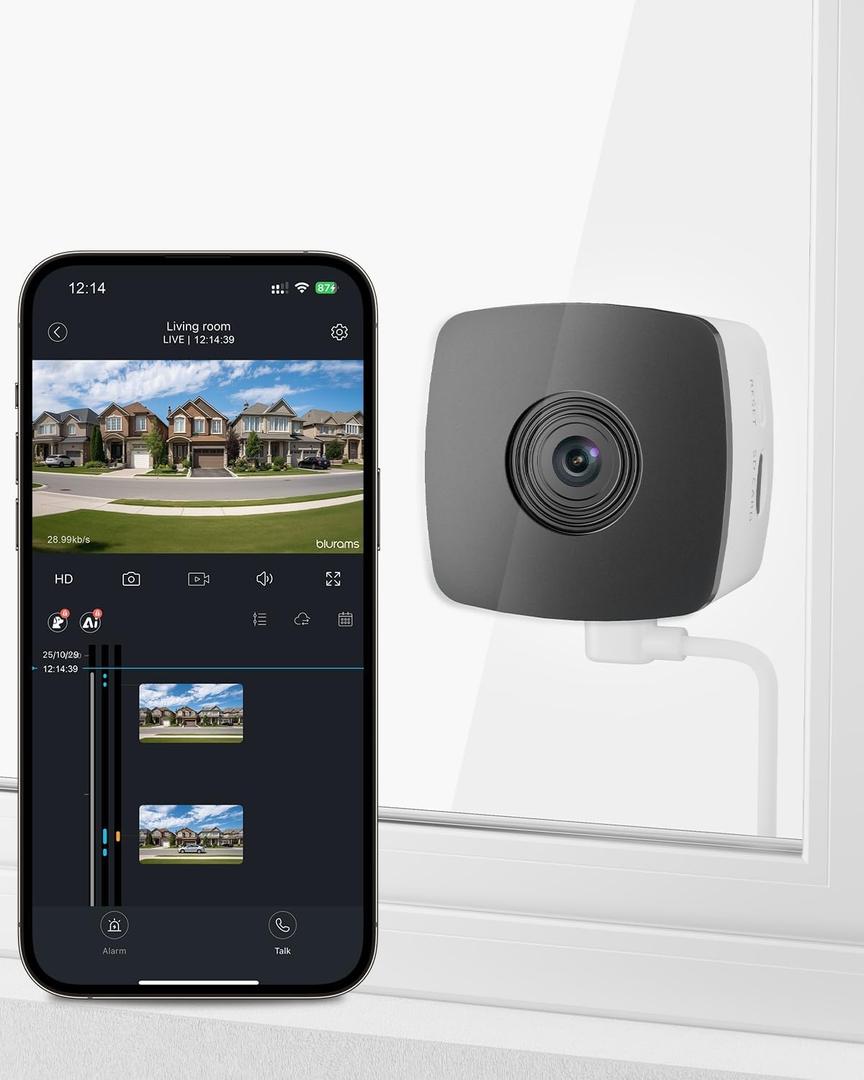 blurams 2.4G/5G Cameras for Home Security, 2K Pet Camera Indoor with Phone App, Window Security Camera w/Motion Detection, 2-Way Talk, IR Night Vision (1-Pack White)