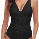 Jollkichay Women One Piece Swimsuit Tummy Control Bathing Suits for Women Slimming Ruched Swimsuits Cutout Swimwear Size S