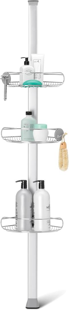 simplehuman 8' Tension Pole Shower Caddy, Stainless Steel and Anodized Aluminum