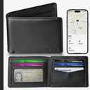 Mens Wallet Built-in Find My Real Time Tracker, 100% Genuine Leather RFID Blocking Classic Bifold Wallet for Men Upgrade Replacement for AirTag Wallet Credit Card Holder Smart Wallet for Men Black