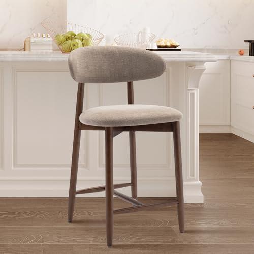 COLAMY Upholstered Counter Height Bar Stools, Kitchen Island Stools with Back, Modern Counter Stools with Wood Legs for Kitchen Island Dining Room Bar, Camel