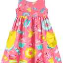 Vieille Little Girls Sleeveless Dress Cute Summer Sundress with Pocket 2-7 Years (3-4T, Donut)